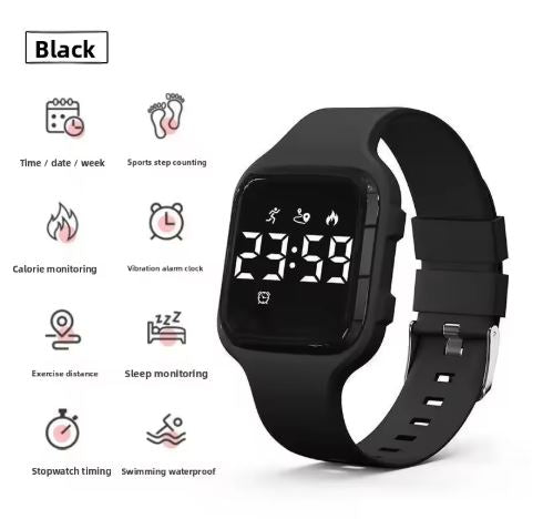 Student Wristwatch Sporty Unisex Square Design Simple Style Luminescent Vibrating Alarm Clock Electronic Timepiece for Teens
